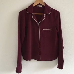 Pajama style button down red blouse